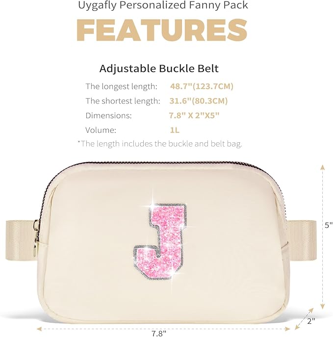 Fanny Pack Belt Bag Crossbody Bags with Initials Letter Patch Trendy Stuff for Teens Cute Stuff Birthday Gifts for Teenager Girls | Khaki,Initial J