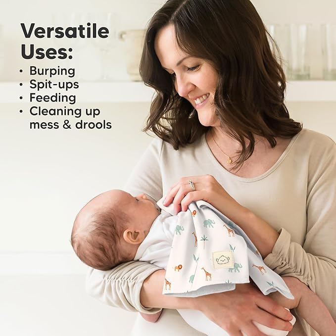 Organic Burp Cloths Baby Boy, Girl - 6-Pack Large Cotton Burping Cloths for Babies, Spit Up Rags, Super Absorbent, Ultra Soft Newborn Rag, Gender Neutral, Machine Washable, Durable (Fall Spores)