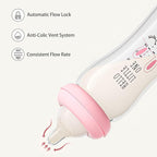 YOHKOH Natural Glass Baby Bottle with Natural Response Nipple, Newborn Anti-Colic Baby Bottles, Wide Neck Mushroom Cap Baby Bottle, Clear (8.8ounce (Pack of 4), Red1)