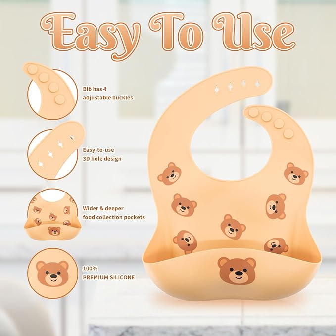 Silicone Baby Feeding Set 7 Pcs, Baby Led Weaning Supplies, Baby Feeding Supplies Set BPA Free, Baby Essentials for Newborn Gift Bear