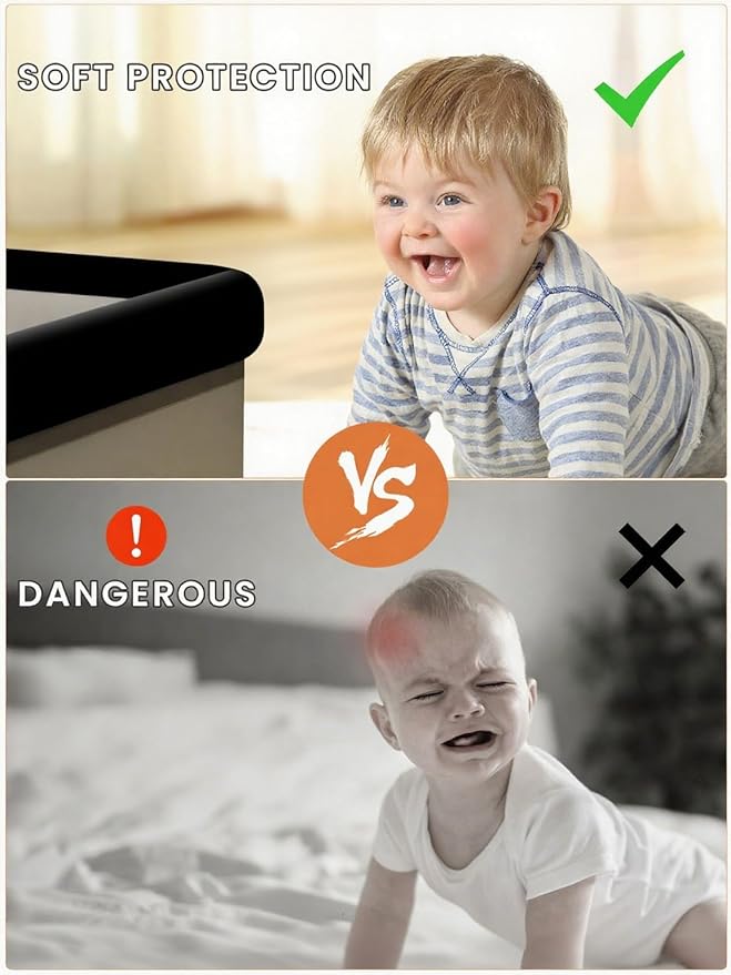 Baby Proof Edge Corner Protector, 6.56FT 0.47''Th L-Shape Furniture Corner & Edge Safety Bumpers with 6 Corners, Pre-Taped, Soft NBR Rubber Foam Desk Edge Cushion Wall Corner Protector（Black）