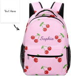 Cherry on Pink Custom Kids Backpack 16.5 Inch for Boy Girl, Personalized Waterproof Child School Travel Bag with Name