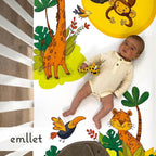 100% Cotton Crib Sheet – “Safari Friends” Jungle Animals Theme, Cute Breathable Bedding for Babies, Fits Standard Crib 52x28 Inches