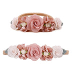 Baby Girl Nylon Headbands Flower Hair Bows Accessories-Elastic Hair Band Crown Handmade FLoral Wraps Birthday Gifts for Girls Newborn Infant Toddler 3Pcs