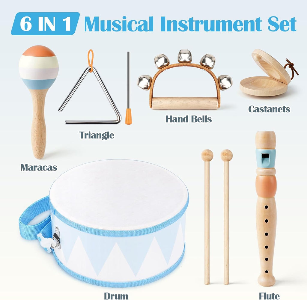 Drum Set for Boys - Toys for 2 3 Year Old Boy Birthday Gifts - Wooden Montessori Musical Instruments for Toddlers 2-4, Preschool Musical Toys with Snare Drum for Kids Age 3-5