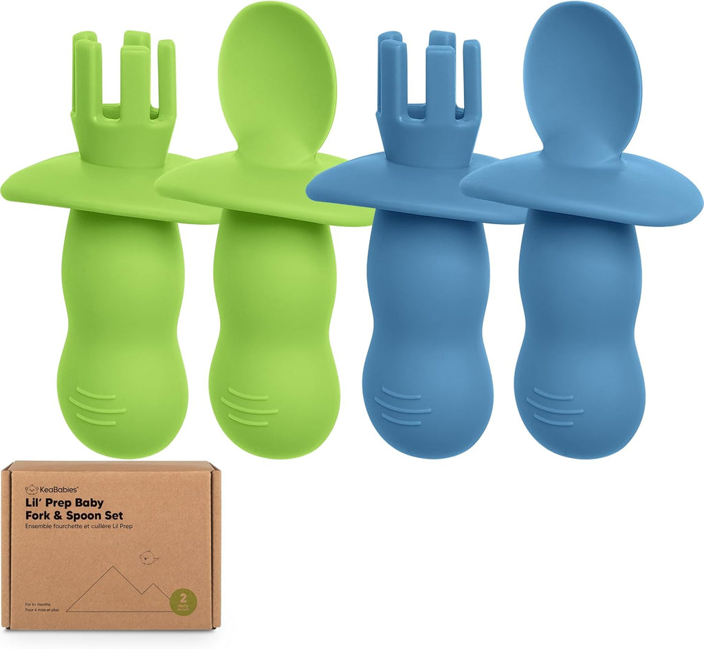 KeaBabies 4-Pack Silicone Baby Spoons and Forks Set - Baby Led Weaning Utensils 6-12 Months, Self Feeding Toddler Spoon & Fork for Training, Teething, Easy to Hold, BPA-Free Silicone (Kea)