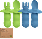 KeaBabies 4-Pack Silicone Baby Spoons and Forks Set - Baby Led Weaning Utensils 6-12 Months, Self Feeding Toddler Spoon & Fork for Training, Teething, Easy to Hold, BPA-Free Silicone (Kea)