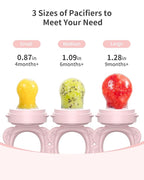 Silicone Baby Fruit Food Feeder (2 Pack) with Freezer Nibble Tray, Breastmilk Popsicle Molds for Baby Teething Relief, Feeder for Safe Infant Self Feeding, BPA Free, Dishwasher Safe, 3 Month+ Pink