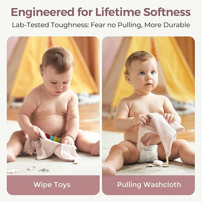 Momcozy Soft & Absorbent Baby Washcloths - 4 Layer Design| Medium Thickness| Premium Cotton for Newborns' Skin-Great for Bathing, Wiping & on-The-go Use, Shower Gift and Essential(5 Pack, 10x10 inch)