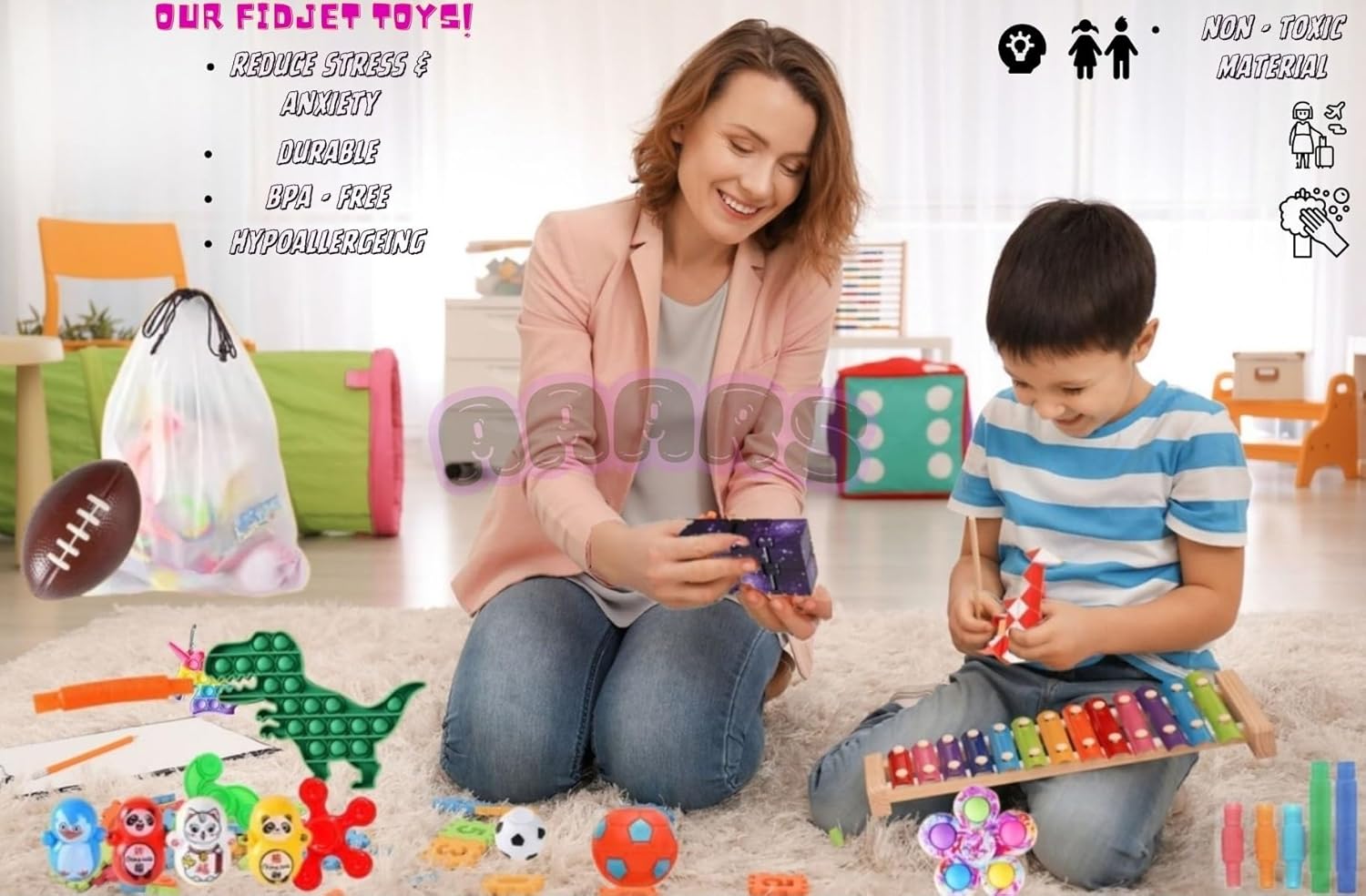 Fidget Toys Box (Set of 72), Perfect sensory toys for kids 5-7 including fidget spinner and fidget ring, durable Autism sensory toys and Summer fidget pack, fidget toys for teens, Figette Toys Pack