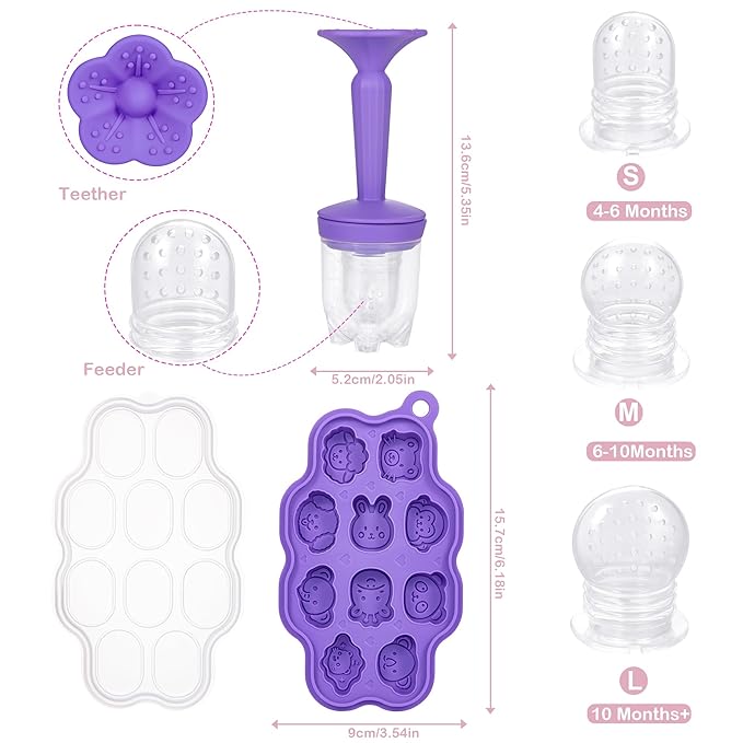 KingKam Baby Breastmilk Popsicle Molds & Baby Fruit Feeder Combo (2 Pack), Breastmilk Popsicle Molds for Teething Relief, BPA Free Silicone Feeder Teether Pops for Babies Infant Self Feeding, 4m+