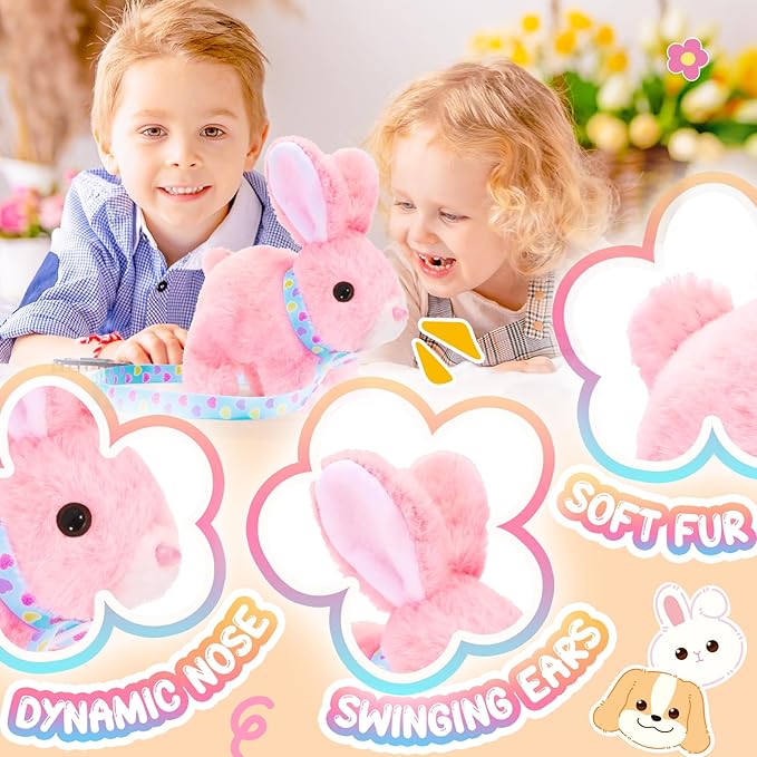 Tagitary Plush Bunny Toys for Kids - Interactive Electronic Rabbit with Sounds, Wiggling Ears, Hopping Motion, Leash - Perfect for Easter, Christmas, or Birthday Gifts