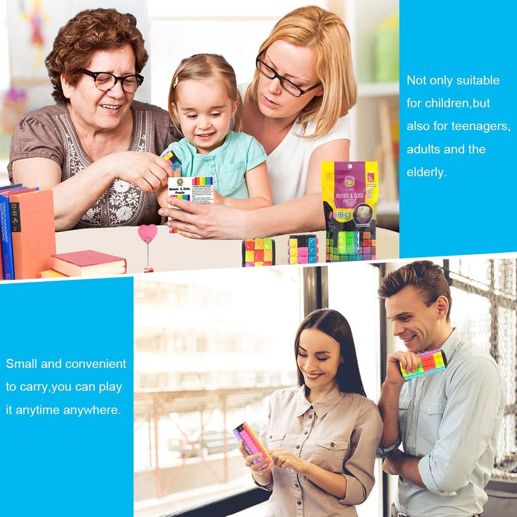 R.Y.TOYS Rotate and Slide Puzzle-Design Patent,Fidget Toys(Restore Order/Create Patterns) 12 Colors,3 Layers-Open Cover for Quick Play,Brain Teaser,Sensory Toys,Birthday Gifts,Easter Basket Stuffer