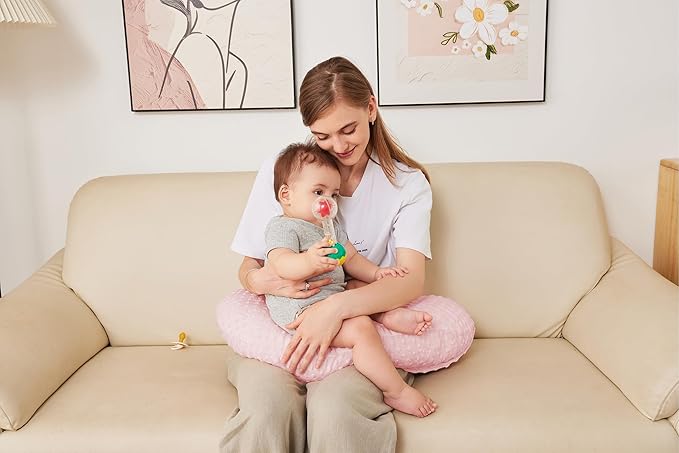 Nursing Pillow for Bottle and Breastfeeding, Ergonomic Comfort Nursing Essentials for Mom and Baby, Feeding Support Pillow with Removable Cover, Easier and Healthier Nursing (Pink)