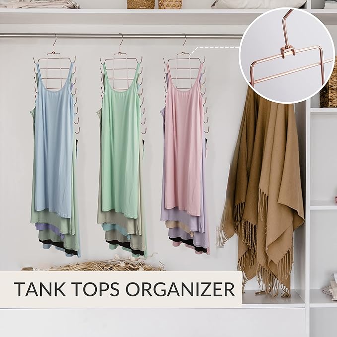 ZEDODIER Tank Top Hanger Space Saving, Bra Hangers for Closet Organizer, Hanging Bra Organizer Tank Tops Holder with 8 Hooks, Closet Organizers and Storage Small Space Solutions, Rose Gold