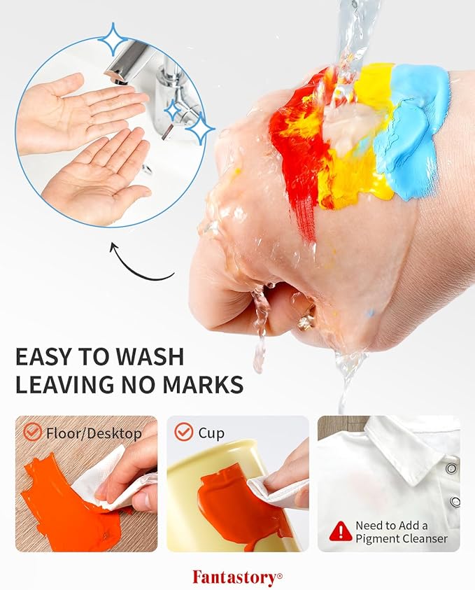 fantastory Tempera Paint for Kids 32 Colors (2 oz Each) Washable Tempera Paint, Kids Poster Paint Sponge Painting, Non-Toxic Kids Paint Finger Paints Hand Paints Bottles Early Learning