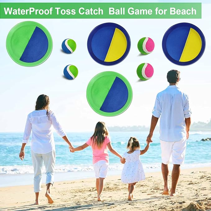 Jalunth Ball Catch Set Game Toss Paddle - Beach Toys Back Yard Outdoor Games Pool Backyard Target Throw Sticky Set Age 3 4 5 6 7 8 9 10 11 12 Years Old Boys Girls Kids Easter Gifts Green Blue 2 Pack