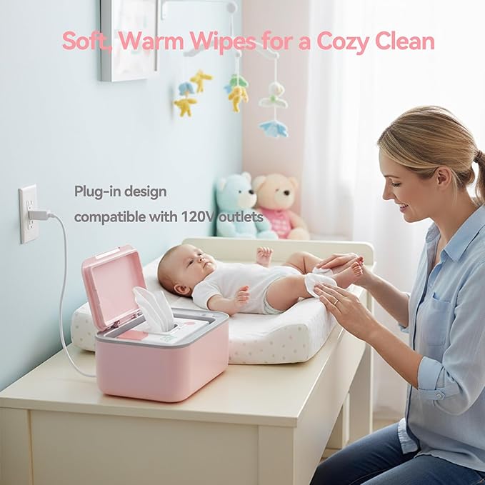 Chefhandy Baby Wipe Warmer, 3-Level Temperature Control, Quiet & Even Heating, Large Capacity for Easy Diaper Changes, Pink
