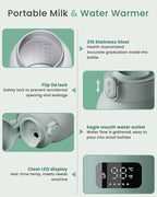 Extended Battery Life Portable Bottle Warmer - Dual Heating Modes for Breast Milk & Water, 17 Ounces, Fast Heating, Ideal for Travel, Outdoor, Baby Shower, Green