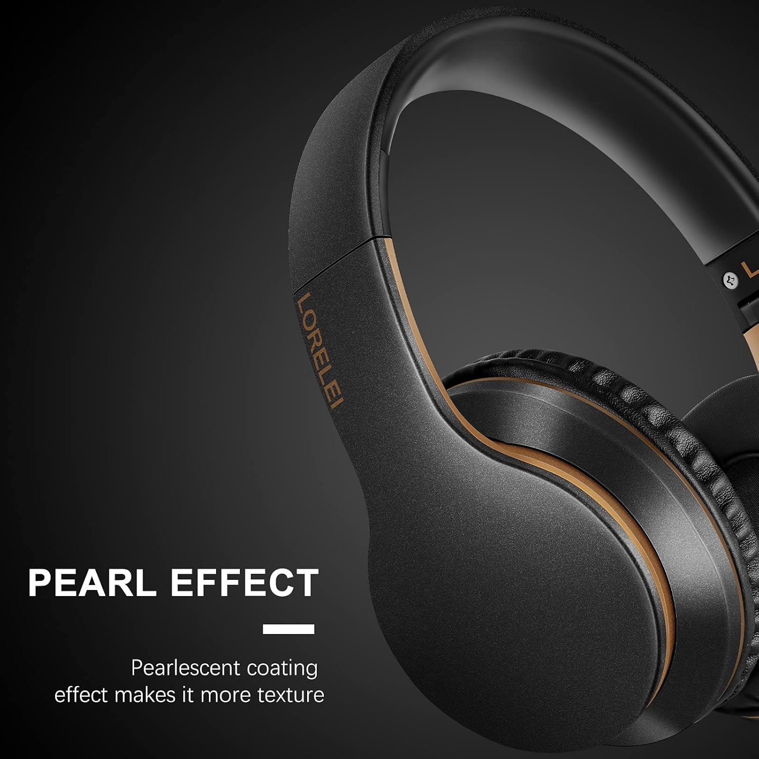 LORELEI X6 Over-Ear Headphones With Microphone, Lightweight Foldable & Portable Stereo Bass With 1.45M No-Tangle Wired for Smartphone Tablet MP3/4 (Black-Gold)