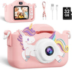 Kids Camera, Toys for Toddlers Age 3-8 Year Old Girl Christmas Birthday Gifts, Children Digital Camera with Cartoon Soft Silicone Cover and 32GB Card (Sakura Pink)