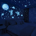 1017Pcs Glow in The Dark Stars for Ceiling Glow in The Dark Moon and Planet Wall Decal Luminous Astronaut Universe Galaxy Space Wall Stickers for Kids Boys Bedroom Blue