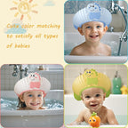 Baby Shower Cap Shield, Shower Cap for Kids, Visor Hat for Eye and Ear Protection for 0-9 Years Old Children, Cute Little Dinosaur Shape Makes The Baby Bath More Fun (Blue)