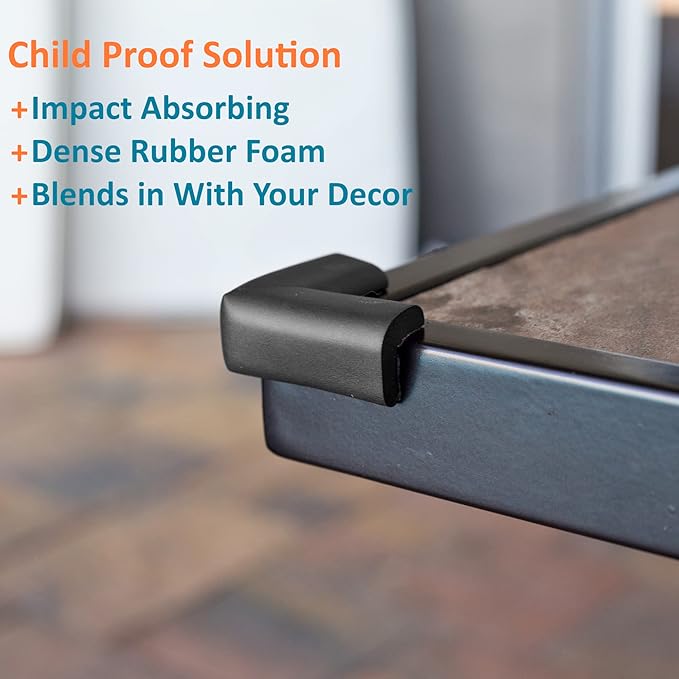 Baby Proof Corners and Edges with Furniture Corner & Edge Safety Bumpers, Impact-Absorbent 18ft Bumper & 8 Foam Corner Protectors, Cushy, Thick, Odorless Table Edge Protectors for Baby, Child | Black