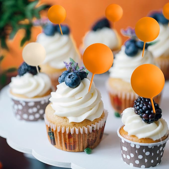 75 Pieces Orange Cake Balls Topper Decorations Foam Cupcake Topper Mini Balloon Cake Topper Picks for Cake Deco Birthday Party Wedding