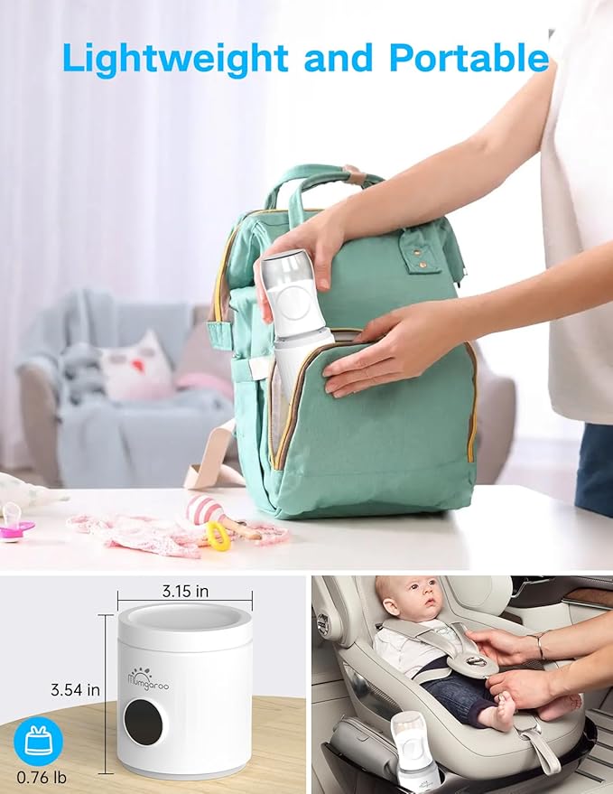 Bottle Warmer, Portable Bottle Warmer, Fast Heating Baby Bottle Warmer with 4 Adapters, Rechargeable Travel Bottle Warmer with Precise Temperature Control for Breastmilk Formula