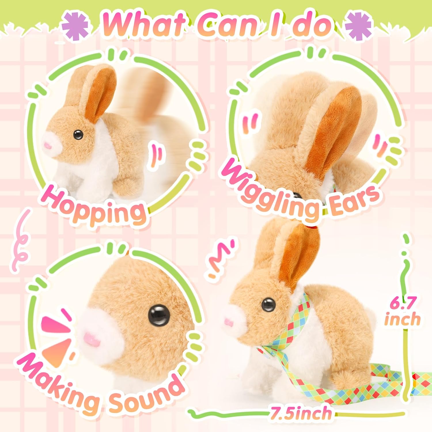 Tagitary Plush Easter Bunny Toys for Kids,Hopping Interactive Rabbit with Leash,Golden Egg,and Wind Up Toys,That Making Sounds,Wiggling Ears,Twitching Nose,Easter Basket Stuffers Gift for Toddlers