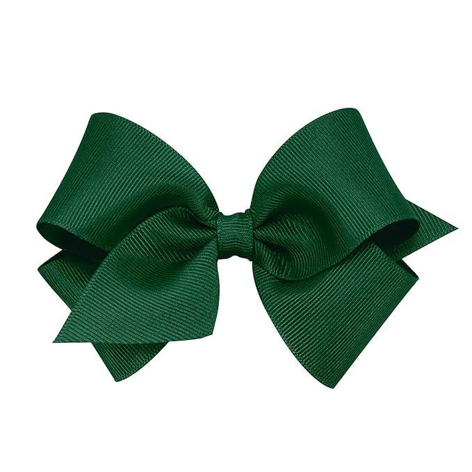 Wee Ones Girls' Plain Wrap Classic Grosgrain Hair Bows on a WeeStay No-Slip Hair Clip, Handmade, Small, Forest Green