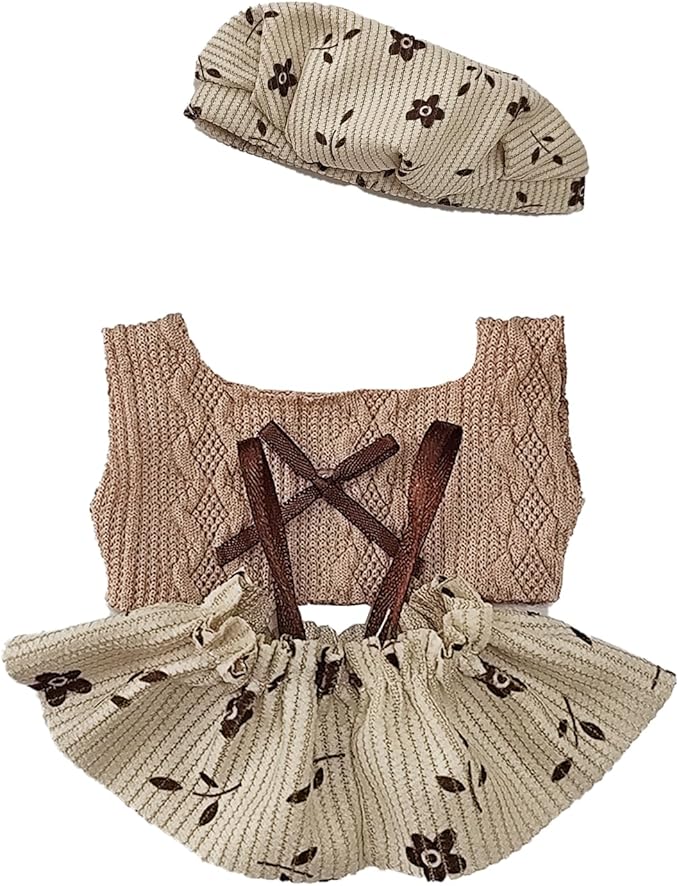 17cm Doll Clothes, Accessories for 15/17cm Dolls Clothes Headband + Overalls, Dolls Keychain Accessories, No Doll Included (Flower Dress)