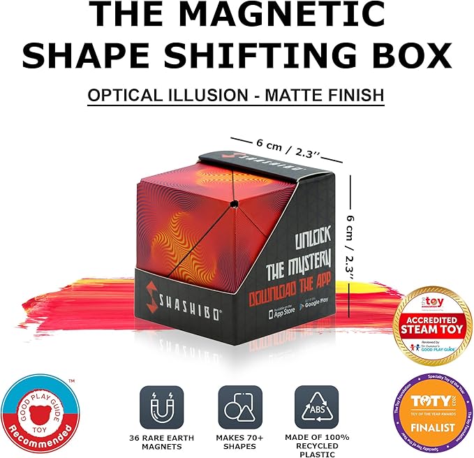 Shashibo Shape Shifting Box - Award-Winning Fidget Toy w/ 36 Rare Earth Magnets - Fidget Cube Transforms Into Over 70 Shapes, Sensory Toy Gift for Kids, Teens, and Adults (Optical Ilusion)