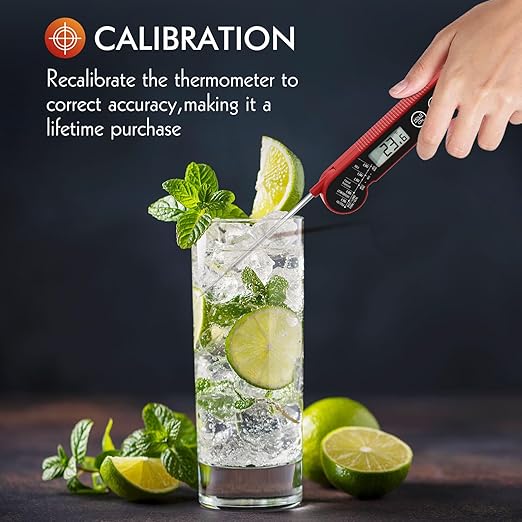Meat Thermometer Digital with Backlight, Calibration & Hold Function, IP65 Waterproof Food Thermometer for Cooking, Outdoor Grilling, Candy Making