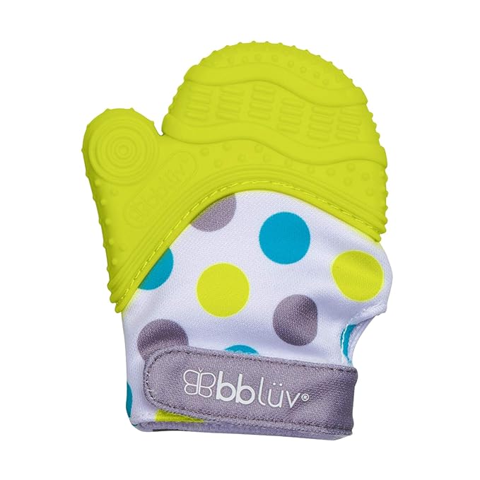 bblüv - Glüv - Original Silicone Baby Teething Mitten with Opposable Thumb, Self Soothing Teether Toy, Includes a Storage Bag (Lime)