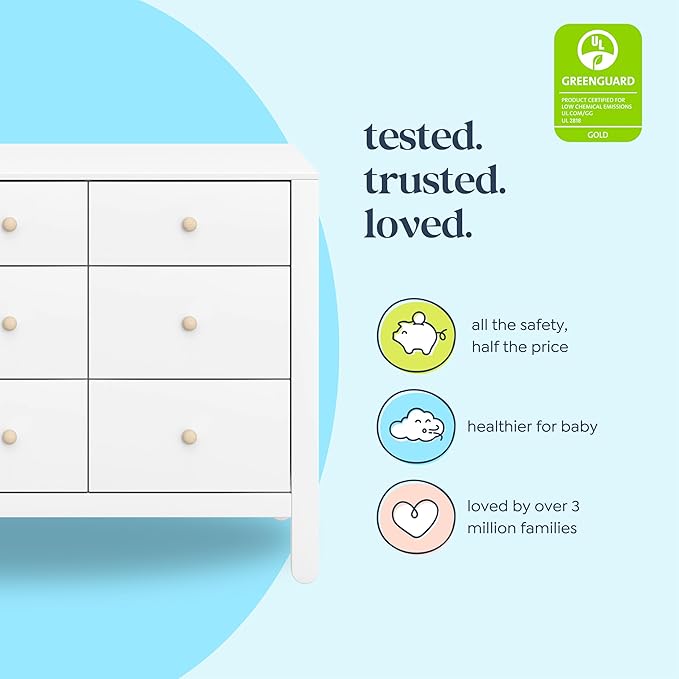 DaVinci Carter's Marisol 6-Drawer Dresser in White/Washed Natural, GREENGUARD Gold Certified