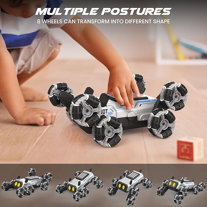 Robot Dog RC Stunt Car Toys - Gesture Sensing Remote Control car with Mecanum Wheels, LED Eyes, 3 Sound Effects, Birthday Gift for Kids Boys Girls