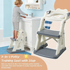 Potty Training Toilet Seat for Toddlers,2 in 1 Toddler Toilet Seat with Steps, Grey Adjustable Toddler Seat for Boys Girls,with Anti-Slip Steps Splash Guard Safety Handles.