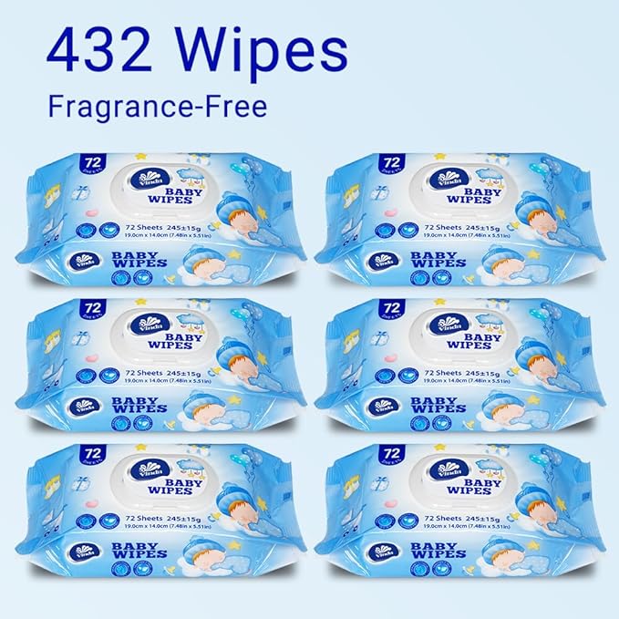 Natural Care Baby Wipes, Hypoallergenic, 6 Flip-Top Packs, 432 Total Wipes (72 Wipes per pack)