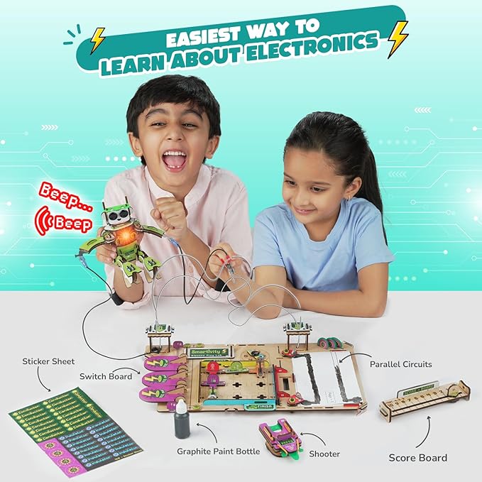 Smartivity Electro Play Lab for Kids Ages 8-14 I Electricity Kit with 9 Circuits Experiements & DIY Robot - Light & Sound Effects | STEM Science Project Kit | Birthday Gift for Boys & Girls