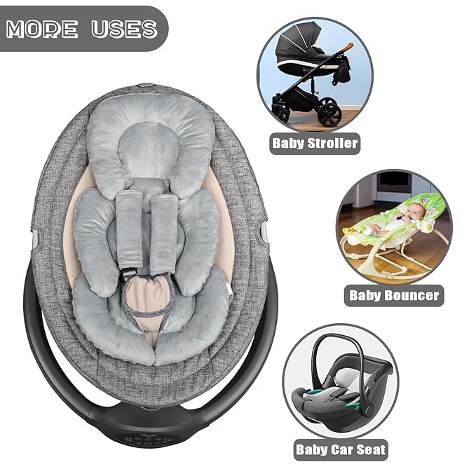Infant Car Seat Insert Head and Body Support, GFU Reversible Newborn Insert for Carseat with Strap Pads, Soft Stroller Cushion Pillow Insert for Boys and Girls, Fits for Stroller, Swing, Grey