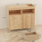 Dresser for Bedroom with 6 Drawers, Multi-Functional Nursery Dresser with LED Lights & Charging Station,Baby Changing Table Table with Diaper Changing Station