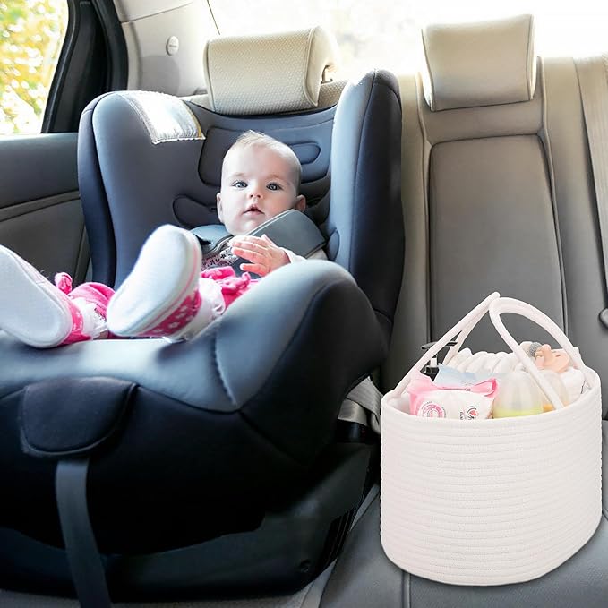 COMSE Baby Diaper Caddy Organizer, Car Caddy, Diaper Change Organizer, Gift Baskets Empty, Portable Tote Bag with Divider, Baby Shower Gifts Newborn Essentials Registry Must Have, White