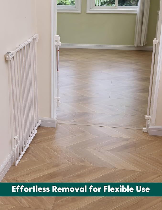 Babelio Easy to Remove & No Bottom Bar Baby Gate, 29-43", 36" H Extra Tall Hardware Mounted (Drill Needed)| Wide Walk-Thru| Auto-Close Safety Dog/Pet Gate for Stairs & Doorways (White)