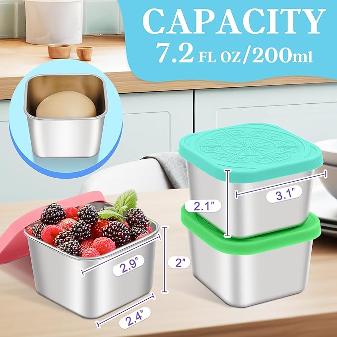 Stainless Steel Snack Containers for Kids,7.2oz Easy Open Leak Proof Reusable Snack Box Container with Lids,Small Lunch Containers for Meal Prep,School,Picnic and Travel-6Pack