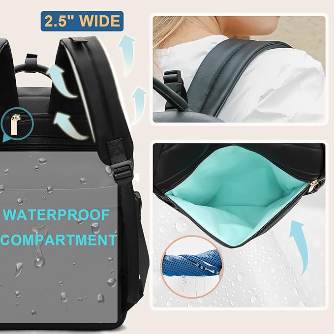 MOMINSIDE Diaper Bag Backpack, Leather Baby Bag with 18 Pockets, Diaper Backpack for Women Mom, Travel Baby Bag for Girl Boy, Large Wet Pocket, 4 Insulated Pockets, Stroller Straps, Black