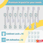 4our Kiddies Child Proof Cabinet Locks for Baby Proofing, 14 Pack Baby Proof Drawer Locks for Kids, Child Safety, Adjustable Child Locks for Cabinet and Drawers with 12 Extra 3M Adhesives, No Drilling