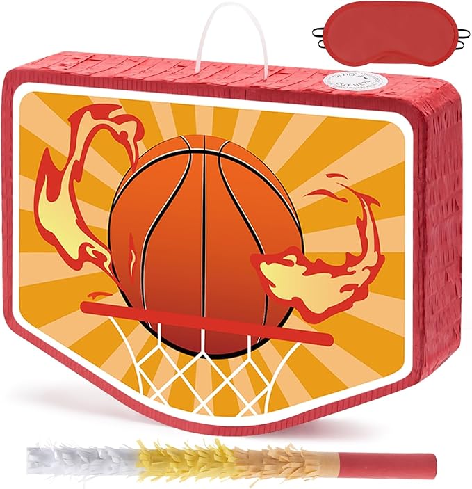 WERNNSAI Basketball Piñata - Basketball Party Supplies Piñata Bundle with Blindfold and Stick Sports Themed Party Supplies for Kids Carnival Events Basketball Party Decorations (15.8" x 11.8" x 3")