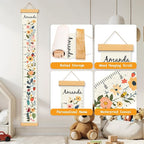 Personalized Name Growth Chart for Kids, Flower Canvas Height Chart Ruler Removable Hanging Wall Ruler Measurement Chart for Home Decoration, Waterproof Measuring Board, Foldable